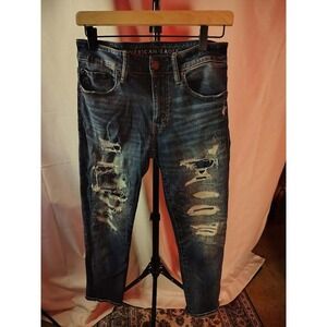 American Eagle Mens 28x28 Ripped Destroyed Slim Jeans Distressed Denim‎